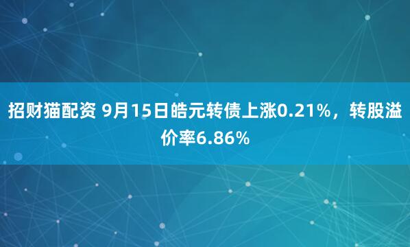 招财猫配资 9月15日皓元转债上涨0.21%，转股溢价率6.86%
